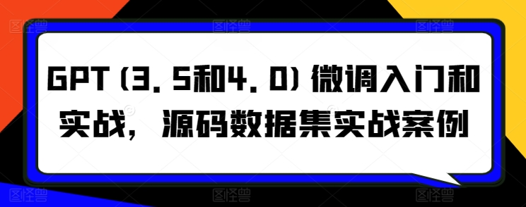 GPT(3.5和4.0)微调入门和实战，源码数据集实战案例-大齐资源站