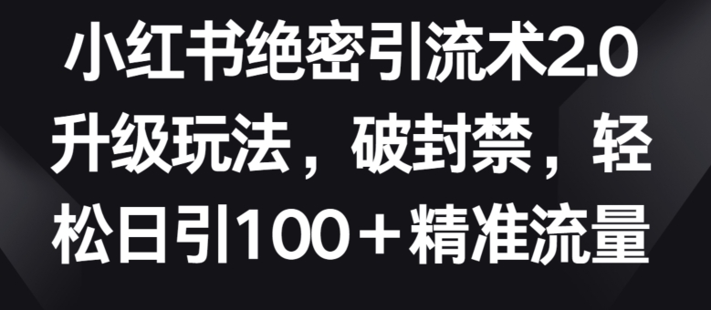 小红书绝密引流术2.0升级玩法，破封禁，轻松日引100+精准流量【揭秘】-大齐资源站