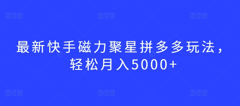 最新快手磁力聚星拼多多玩法，轻松月入5000+【揭秘】-大齐资源站