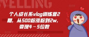 个人成长系vlog训练营2期,从500粉涨粉到2w,变现4~5位数-大齐资源站