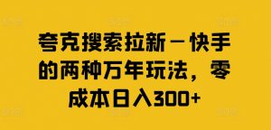 夸克搜索拉新—快手的两种万年玩法，零成本日入300+-大齐资源站