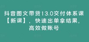 抖音图文带货13.0交付体系课【新课】，快速出单拿结果，高效做账号-大齐资源站