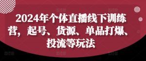2024年个体直播训练营,起号、货源、单品打爆、投流等玩法-大齐资源站