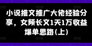 小说推文推广大佬经验分享,女频长文1天1万收益爆单思路(上)-大齐资源站