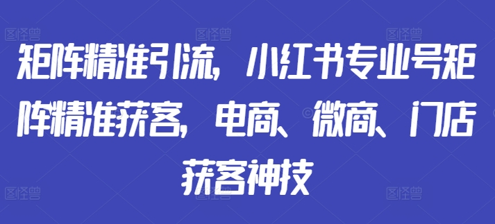 矩阵精准引流，小红书专业号矩阵精准获客，电商、微商、门店获客神技-大齐资源站