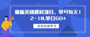 最新美团截屏项目，单号每天12-18.单日60+【揭秘】-大齐资源站