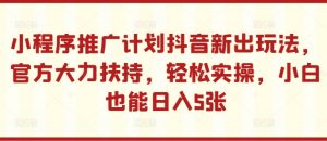 小程序推广计划抖音新出玩法，官方大力扶持，轻松实操，小白也能日入5张【揭秘】-大齐资源站