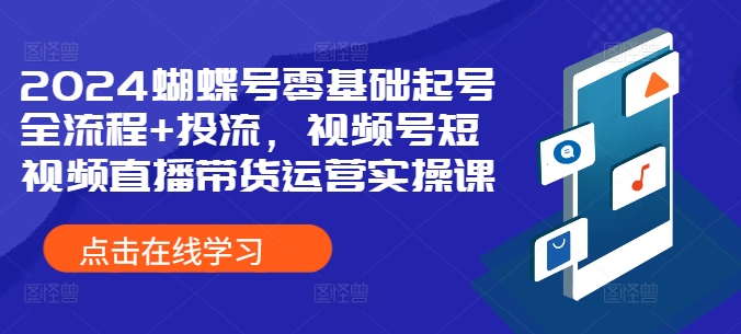 2024蝴蝶号零基础起号全流程+投流，视频号短视频直播带货运营实操课-大齐资源站