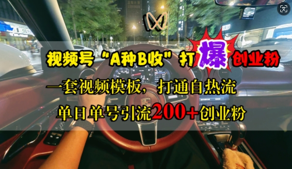 视频号“A种B收”打爆创业粉，一套视频模板打通自热流，单日单号引流200+创业粉-大齐资源站