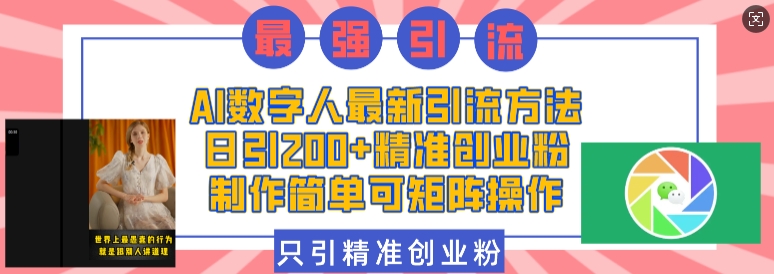 AI数字人最新引流方法，日引200+精准创业粉，制作简单可矩阵操作-大齐资源站