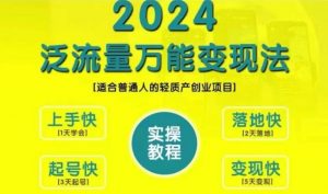 创业变现教学,2024泛流量万能变现法,适合普通人的轻质产创业项目-大齐资源站