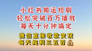 小红书搬运热门短剧,轻松爆流百万播放,每天引流几十人,搞个大几百块真的很简单-大齐资源站