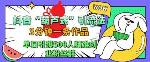 抖音葫芦式引流法，三分钟一条作品，单日引爆抖音500人精准创业粉丝群【揭秘】-大齐资源站