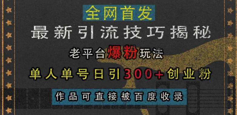 最新引流技巧揭秘，老平台爆粉玩法，单人单号日引300+创业粉，作品可直接被百度收录-大齐资源站