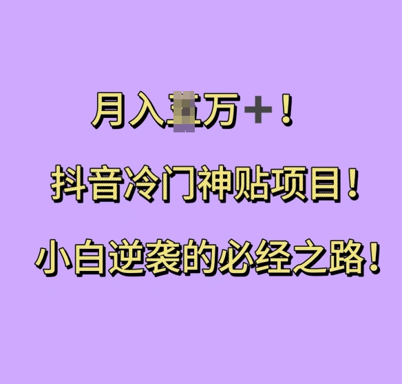 抖音冷门神贴项目，小白逆袭的必经之路，月入过W【揭秘】-大齐资源站
