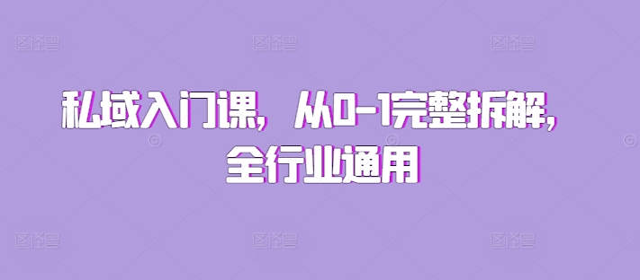 私域入门课，从0-1完整拆解，全行业通用-大齐资源站