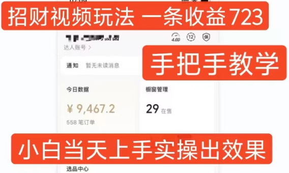 招财视频玩法，一条视频收益723，手把手教学，小白当天可上手-大齐资源站