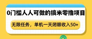 0门槛人人可做的搞米零撸项目，无限任务，单机一天闭眼收入50+-大齐资源站