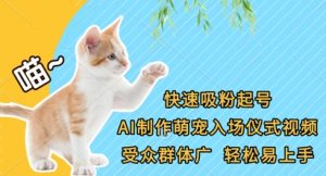 快速吸粉起号，AI制作萌宠入场仪式视频，受众群体广，轻松易上手-大齐资源站