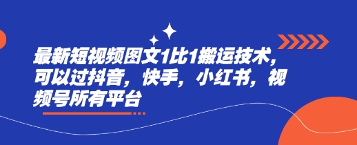 最新短视频图文1比1搬运技术，可以过抖音，快手，小红书，视频号所有平台-大齐资源站