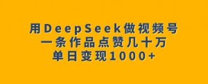 用DeepSeek做视频号，一条作品点赞几十万，单日变现1k-大齐资源站
