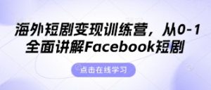 海外短剧变现训练营，从0-1全面讲解Facebook短剧-大齐资源站