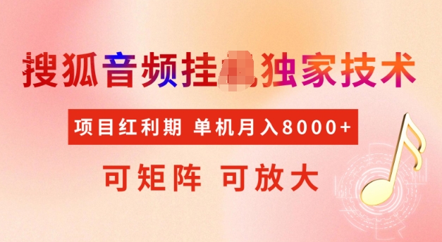 首发搜狐音频挂JI，项目红利期，可矩阵可放大，稳定月入5k【揭秘】-大齐资源站