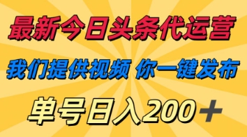 最新今日头条代运营，我们提供视频，你一键发布，单号日入200+【揭秘】-大齐资源站