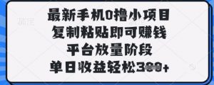 最新手机0撸小项目，复制粘贴即可挣钱，平台放量阶段，单日收益轻松3张+【揭秘】-大齐资源站