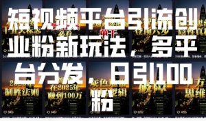 短视频平台引流创业粉新玩法，多平台分发，日引100粉-大齐资源站