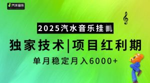 2025汽水音乐挂JI,独家技术,项目红利期,稳定月入5k【揭秘】-大齐资源站
