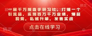 一品千万操盘手研习社，打爆一个引流品，实现百万千万业绩，爆品裂变，私域升单，发售实战-大齐资源站