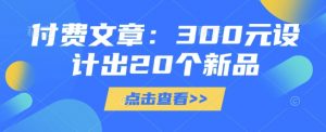 付费文章：300元设计出20个新品-大齐资源站