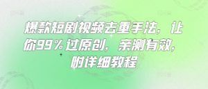 爆款短剧视频去重手法，让你99%过原创，亲测有效，附详细教程-大齐资源站
