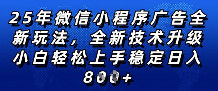 2025年微信小程序全新玩法纯小白易上手，稳定日入多张，技术全新升级，全网首发【揭秘】-大齐资源站