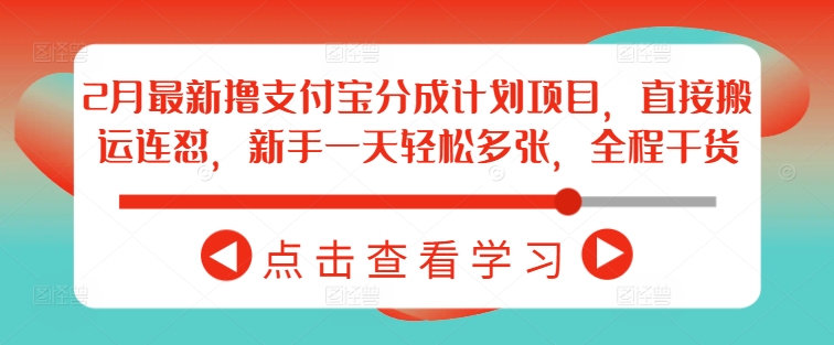 2月最新撸支付宝分成计划项目，直接搬运连怼，新手一天轻松多张，全程干货-大齐资源站