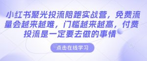 小红书聚光投流陪跑实战营，免费流量会越来越难，门槛越来越高，付费投流是一定要去做的事情-大齐资源站