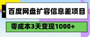 百度网盘扩容信息差项目，零成本，3天变现1k，详细实操流程-大齐资源站