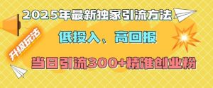 2025年最新独家引流方法，低投入高回报？当日引流300+精准创业粉-大齐资源站