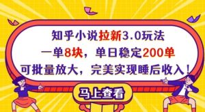 知乎小说拉新3.0玩法，一单8块，单日稳定200单，可批量放大，完美实现睡后收入!-大齐资源站