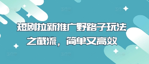 短剧拉新推广野路子玩法之截流，简单又高效-大齐资源站