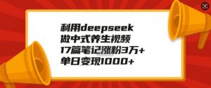 利用deepseek做中式养生视频，17篇笔记涨粉3万+，单日变现1k-大齐资源站