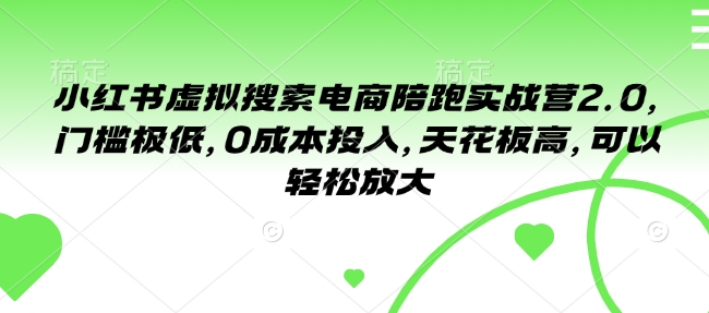 小红书虚拟搜索电商陪跑实战营2.0，门槛极低，0成本投入，天花板高，可以轻松放大-大齐资源站