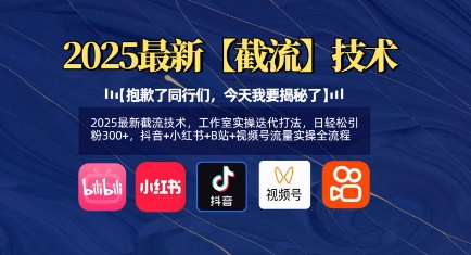 2025最新截流技术，工作室实操迭代打法，日轻松引粉300+，抖音+小红书+B站+视频号流量实操全流程-大齐资源站