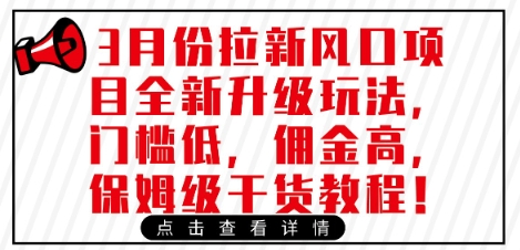 3月份拉新风口项目全新升级玩法，门槛低，佣金高，保姆级干货教程-大齐资源站
