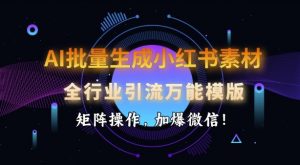 AI批量生成小红书素材，全行业引流万能模版，矩阵操作，加爆微信-大齐资源站
