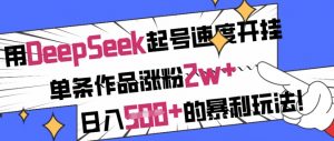 用DeepSeek起号速度开挂，单条作品涨粉2w+，日入5张+的暴利玩法-大齐资源站