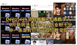 DeepSeek项目拆解+卡通数字人,4月新玩法日引200+创业粉十分钟一条混剪日稳定四位数变现-大齐资源站
