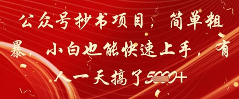 公众号抄书项目，简单粗暴，小白也能快速上手，有人一天搞了1k+-大齐资源站