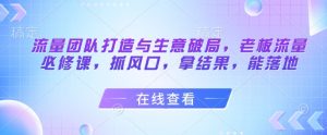 流量团队打造与生意破局，老板流量必修课，抓风口，拿结果，能落地-大齐资源站